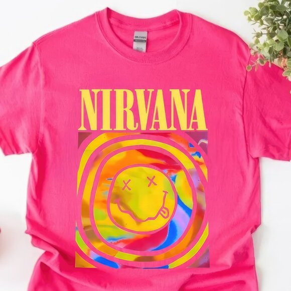 Nirvana Smile Face Crewneck T-shirt, Nirvana Band Shirt, Trendy Unisex Tee - Picture 2 of 4